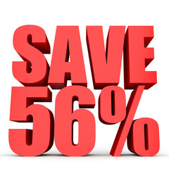 Discount 56 percent off. 3D illustration on white background.