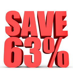 Discount 63 percent off. 3D illustration on white background.