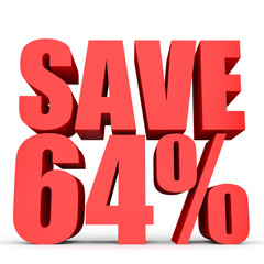Discount 64 percent off. 3D illustration on white background.