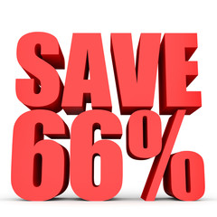 Discount 66 percent off. 3D illustration on white background.