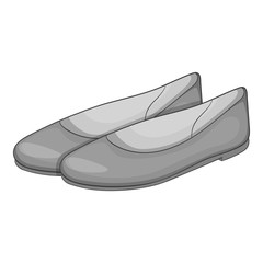 Women flat shoes icon. Gray monochrome illustration of women flat shoes vector icon for web