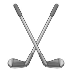 Golf clubs icon. Gray monochrome illustration of golf clubs vector icon for web