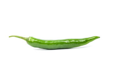 Green chilli pepper on white background.