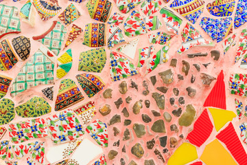 Colorful of wall . Made from Benjarong are name of Thai porcelain with designs in five colours at Wat phasornkaew in Phetchabun , Thailand