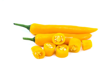 Yellow chilli pepper on white background.