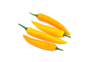 Yellow chilli pepper on white background.