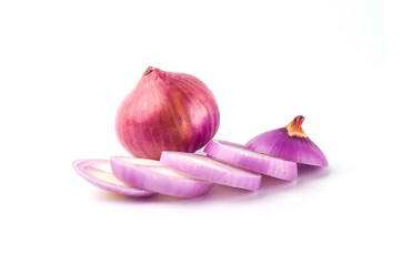 Red sliced onion isolated on white background