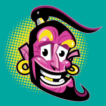 Happy genie cartoon vector face