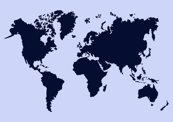 World map in blue color isolated on light background. Vector map.