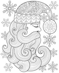 Vector zentangle Santa Claus for adult antistress coloring pages