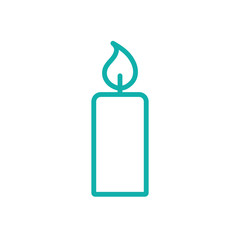 candle light burn wax blue thin line outline icon on white backg