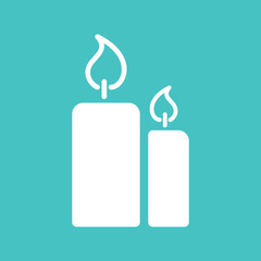 candle light burn wax white simple icon on blue background