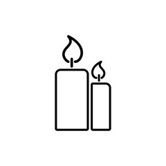 candle light burn wax blue thin line outline icon on black backg