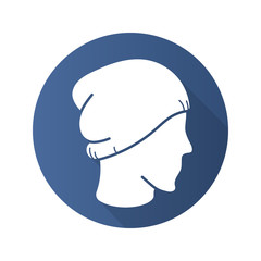 Winter hat flat design long shadow icon