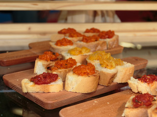 Slices of Bread with Vegetables Sauce, Italian Snack