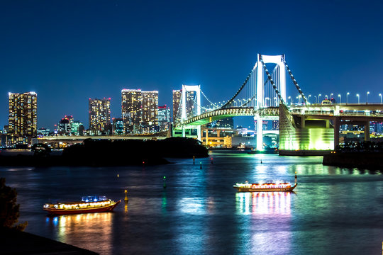 nightscape of the bay of  Tokyo, Japan
