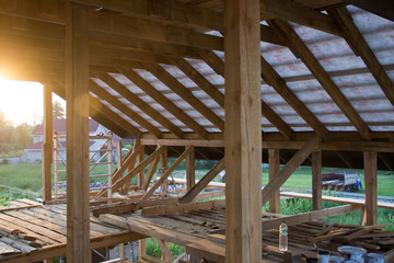 Fototapeta premium construction of wood frame residential building