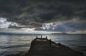 Bad weather above the Yumani dock at Lake Titicaca