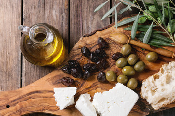 Olives with feta cheese and bread
