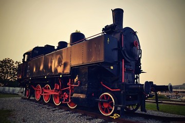 Naklejka premium Beautiful old steam train - a locomotive. Austria-Europe.