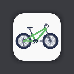 Fat bike icon in flat style, green bicycle with fat tyres, vector illustration