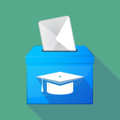 Long shadow ballot box with a graduation cap