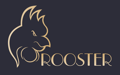 rooster logo, abstract gold outline on dark