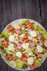 Healthy Grilled Chicken Caesar Salad with Cheese and Croutons