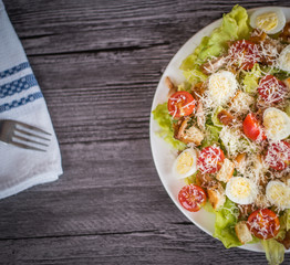 Healthy Grilled Chicken Caesar Salad with Cheese and Croutons