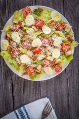 Healthy Grilled Chicken Caesar Salad with Cheese and Croutons