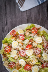 Healthy Grilled Chicken Caesar Salad with Cheese and Croutons