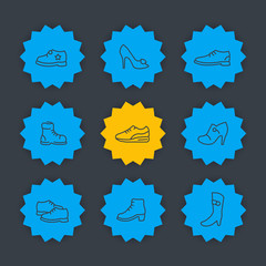 Shoes line icons set, heels, boots, trainers signs for store, vector illustration