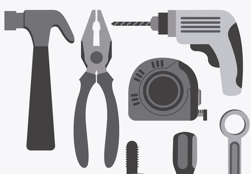 12 Large Grayscale Tool Icons