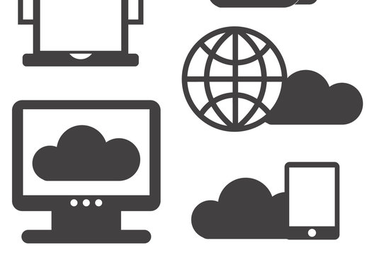 Black and White Cloud Computing Technology Icons Set