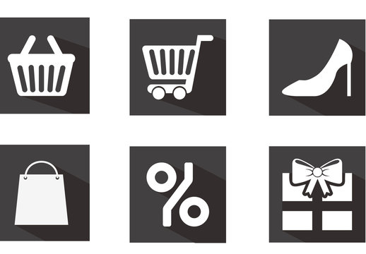 9 Grayscale Square Shopping and Money Icons
