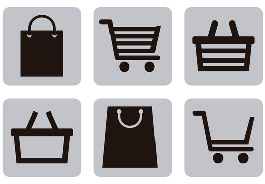 9 Grayscale Shopping Cart and Bag Icons
