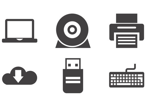 12 Grayscale Web, Media, and Tech Gadget Icons
