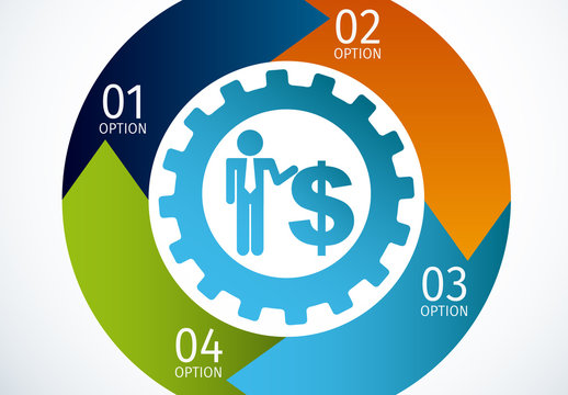 Circled Arrows Financial Infographic with Gear Element