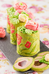 Spring green roll cake pastries