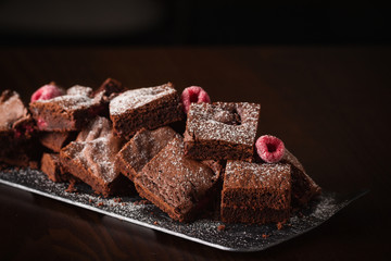 Cake chocolate brownies on wooden background
