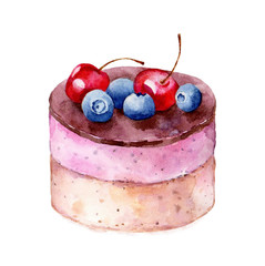 Cheesecake on white background hand drawn watercolor illustration. - 124374723