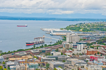 Aerial view of Seattle Harbor.