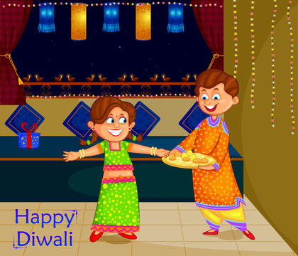 Kids celebrating Diwali and Bhai Dooj festival of India
