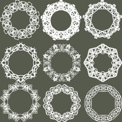 Set of separated vector round lacy ornaments