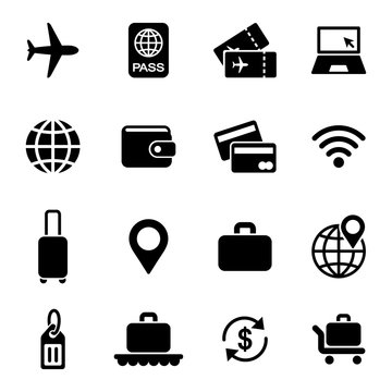 travel rest journey holiday simple icons set
