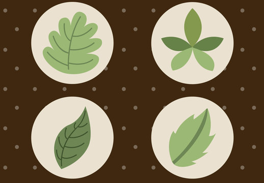 6 Circular Leaf and Stalk Icons on a Polka Dot Background