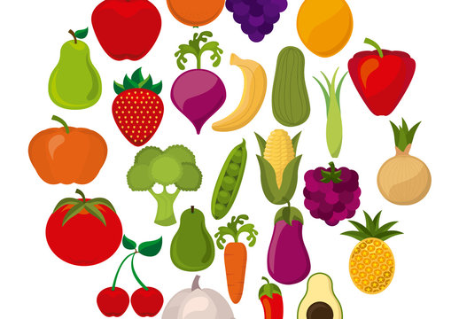 Fruit and Vegetable Icon Patterened Circle