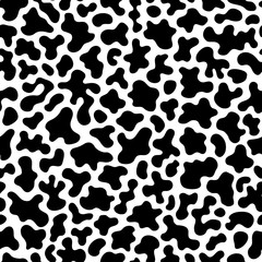 Vector monochrome seamless pattern, black chaotic spots. Abstract endless texture of animal skin, camouflage background. Design element for fabric, prints, cloth, textile, wrapping, cover, decoration