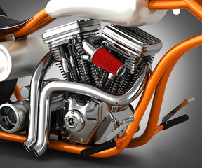 Motorcycle engine v twin on grey gradient background 3d render