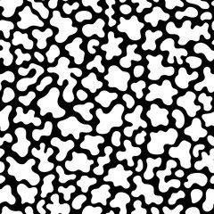 Vector monochrome seamless pattern, black chaotic spots on white background. Abstract endless texture of animal skin, camouflage. Design element for fabric, prints, cloth, textile, wrapping, cover
